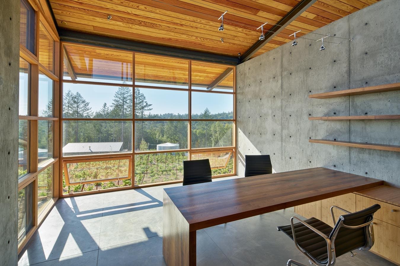 Wood residential storefront windows with operable units