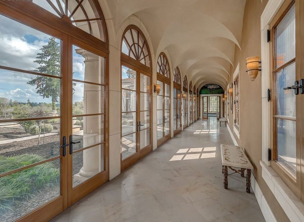 Wood french doors with custom transom design