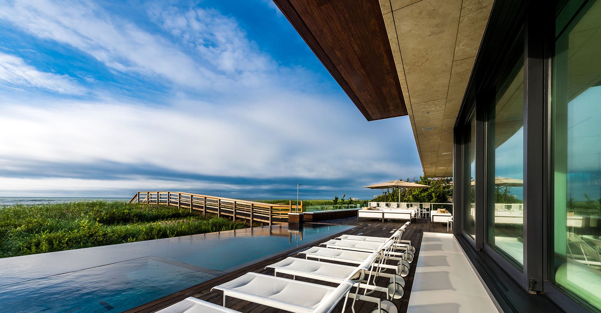 Wood sliding doors on the ocean