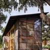 modern wood storefront in lakeside residence